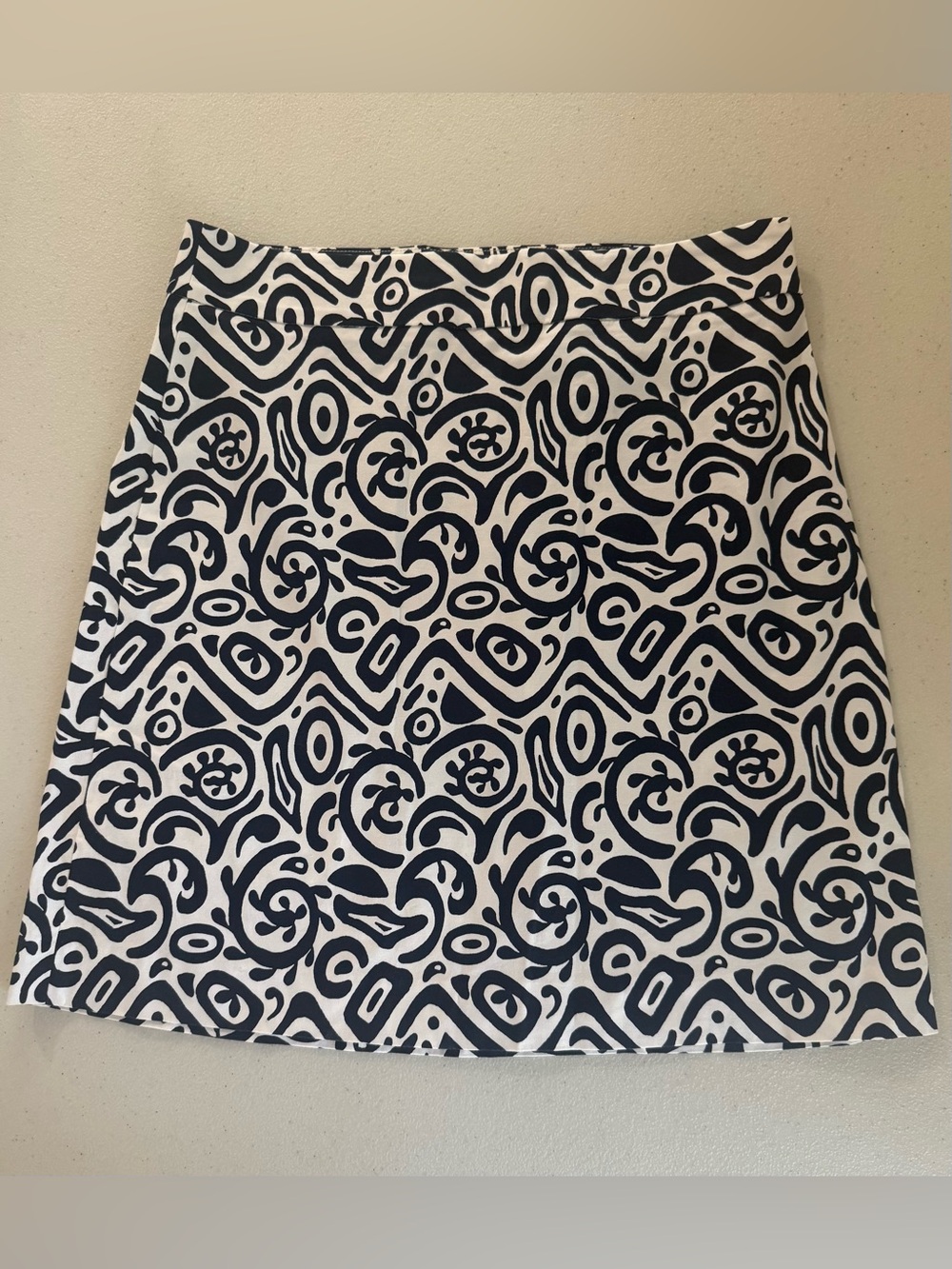 Ann Taylor Navy and White Printed A-Line Skirt